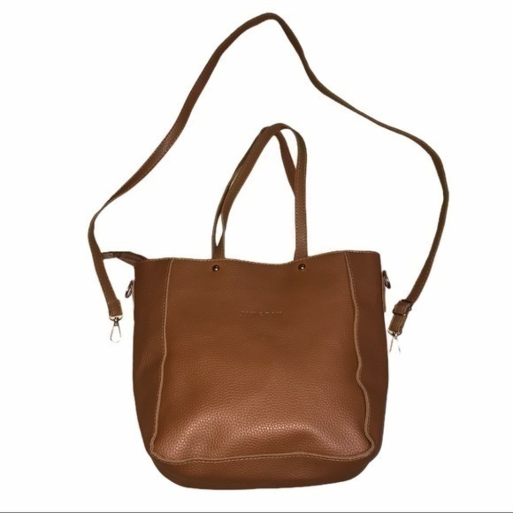 Tan Double Handled Tote with Detachable Long Strap
